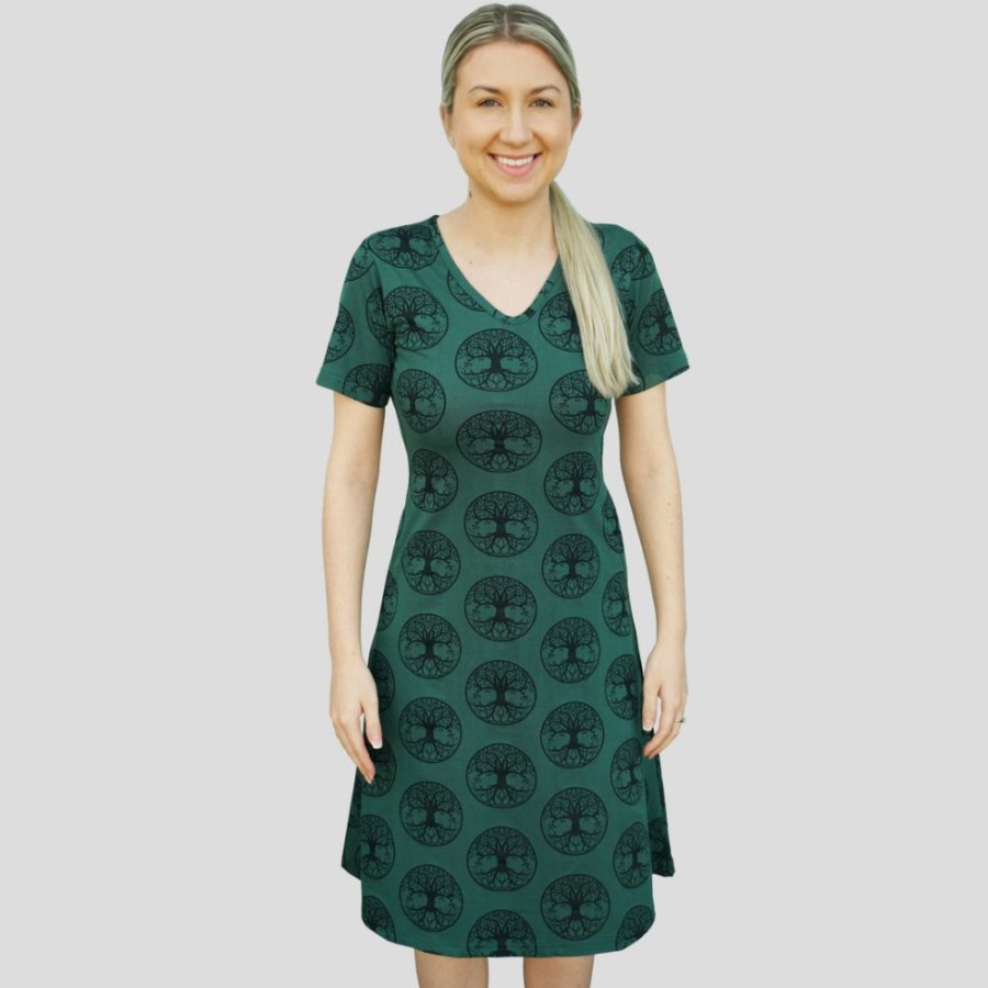 Adults * | Brothers Knit Garments Tree Of Life Katherine Dress Adults Green