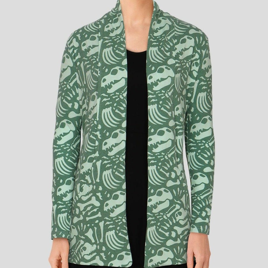 Adults * | Brothers Knit Garments Adults Dinosaur Fossils Printed Cardigan Green