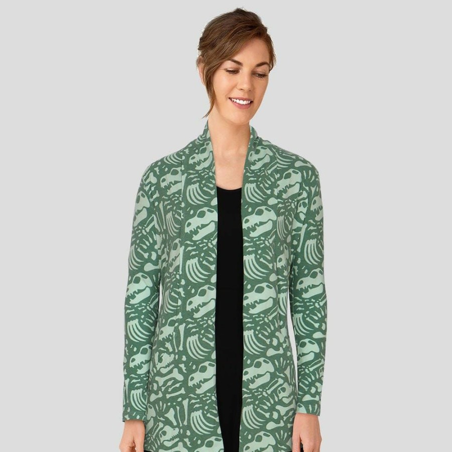 Adults * | Brothers Knit Garments Adults Dinosaur Fossils Printed Cardigan Green