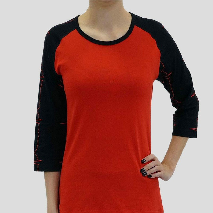 Adults * | Stretch Garments Adults Ekg Raglan Top [Final Sale] Red/Black