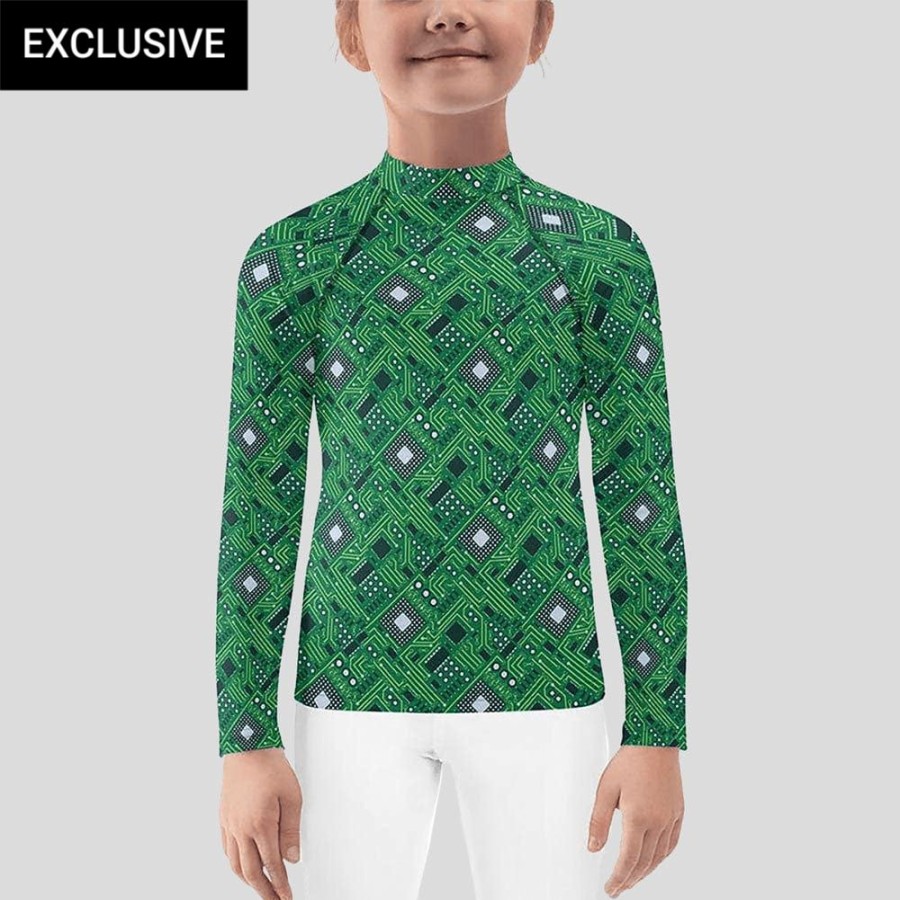 Kids & Babies * | Svaha Apparel Green Circuit Board Custom Kids Rash Guard