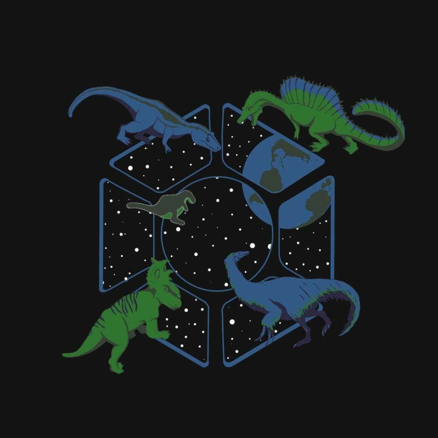 Adults * | Brothers Knit Garments Dinos In Space Glow-In-The-Dark Unisex Adults T-Shirt Black